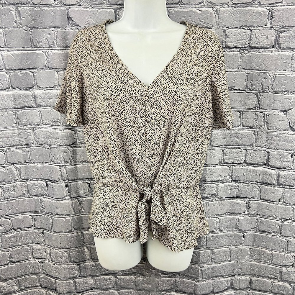 Sienna Sky Tie Front V-Neck Blouse Flutter Sleeves Size M